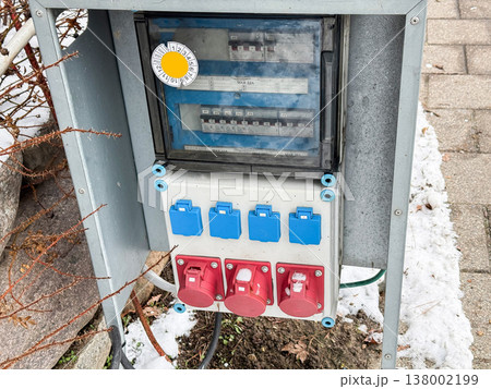 Outdoor Electrical Distribution Box with Industrial Power Socket. Outdoor Electrical Distribution Box with Industrial Power Socket. 138002199