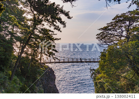 （静岡県）東伊豆・門脇吊橋展望所から眺める城ヶ崎 138002411