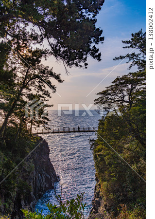 (静岡県)東伊豆・門脇吊橋展望所から眺める城ヶ崎 (静岡県)東伊豆・門脇吊橋展望所から眺める城ヶ崎 138002412