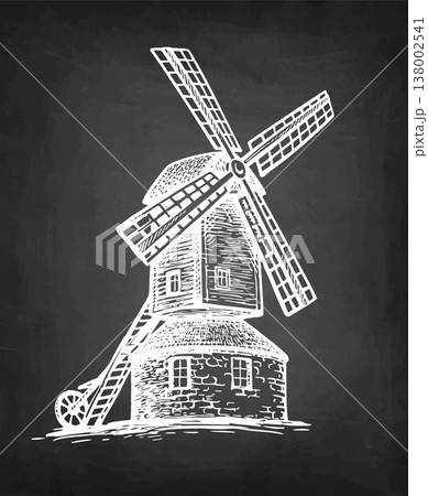 Old post mill. Chalk sketch on blackboard. Old post mill. Chalk sketch on blackboard. 138002541