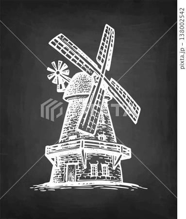 Old windmill. Chalk sketch on blackboard. Old windmill. Chalk sketch on blackboard. 138002542