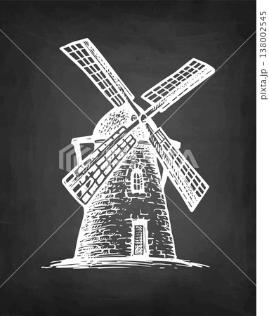 Old tower mill. Chalk sketch on blackboard. Old tower mill. Chalk sketch on blackboard. 138002545