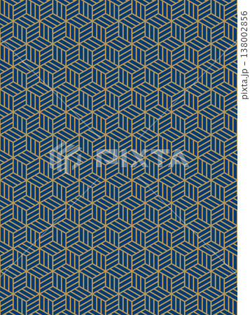 藍色と偽金の亀甲網代の背景 138002856