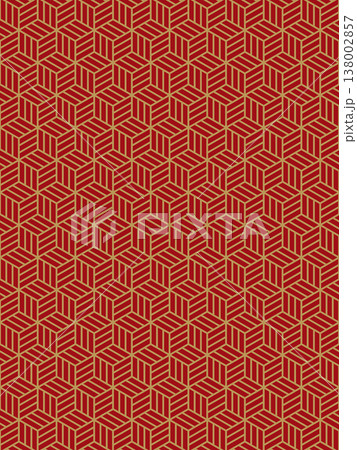 臙脂色と偽金の亀甲網代の背景 138002857