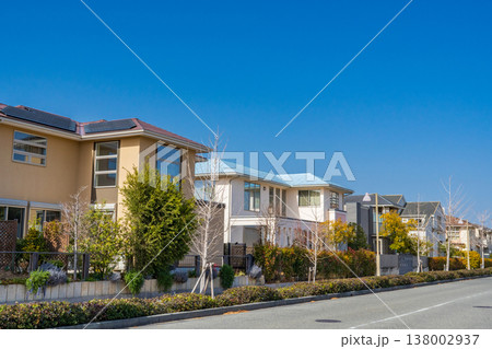 冬の青空に映える住宅街 138002937