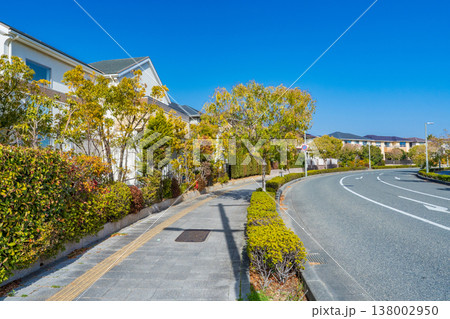 冬の青空に映える住宅街 138002950