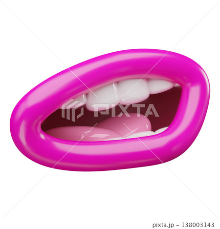 Smile mouth expression, vector 3D cartoon comic funny cheerful character open talking mouth, pink lips, teeth and tongue Smile mouth expression, vector 3D cartoon comic funny cheerful character open talking mouth, pink lips, teeth and tongue 138003143