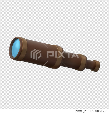 A realistic antique metal spyglass on an isolated transparent background. A realistic antique metal spyglass on an isolated transparent background. 138003170