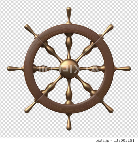 Ship steering wheel vector icon, realistic 3D wooden round vessel or submarine helm, pirate boat wheel isolated Ship steering wheel vector icon, realistic 3D wooden round vessel or submarine helm, pirate boat wheel isolated 138003181
