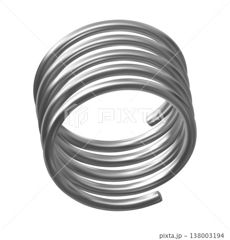 Metal spring, 3D vector realistic compressed silver coil, flexible spiral metal wire three-dimensional view, steel coil Metal spring, 3D vector realistic compressed silver coil, flexible spiral metal wire three-dimensional view, steel coil 138003194