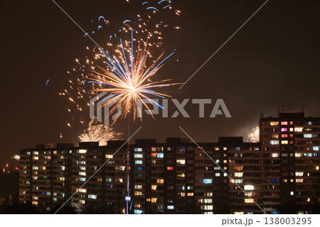 colorful fireworks on the city street colorful fireworks on the city street 138003295