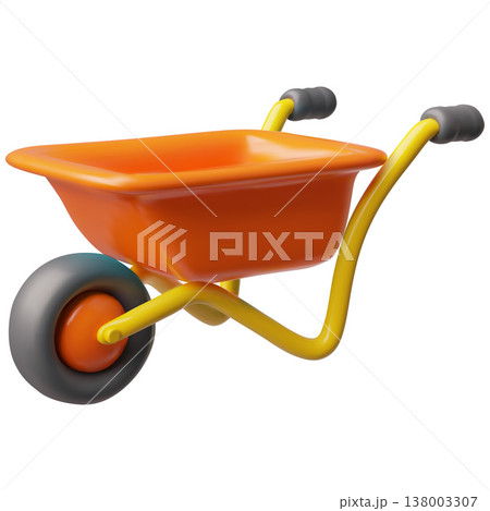 Wheelbarrow 3D plastic style, vector realistic wheel barrow, cart with handles, construction or garden carriage trolley Wheelbarrow 3D plastic style, vector realistic wheel barrow, cart with handles, construction or garden carriage trolley 138003307