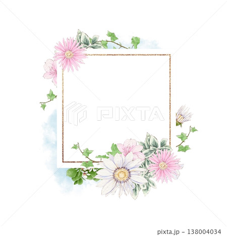 Watercolor illustration frame postcard of delicate roses and other flowers, on a white background, hand-drawn. Watercolor illustration frame postcard of delicate roses and other flowers, on a white background, hand-drawn. 138004034