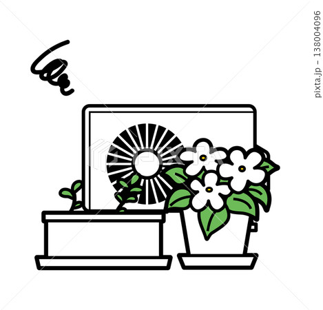 エアコン室外機の排気口が鉢植えで塞がれるトラブル 正面図 エアコン室外機の排気口が鉢植えで塞がれるトラブル 正面図 138004096
