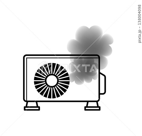 エアコン室外機の発煙トラブル 正面図 過熱・火災リスク 138004098