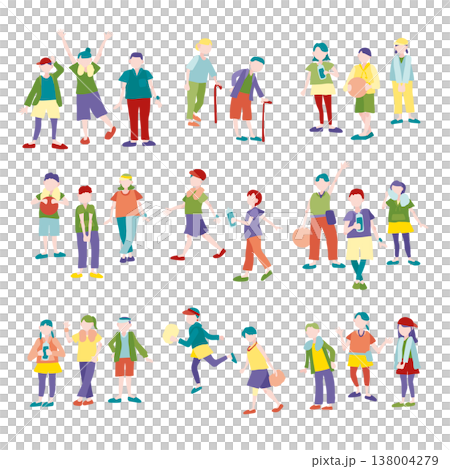 一組描繪人們鍛鍊的插圖。 138004279