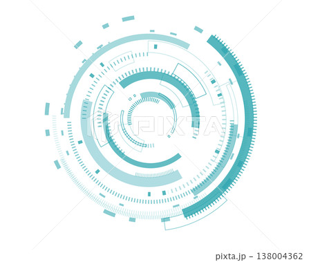 SFや近未来デザインに使えるシアンブルーのHUD円形UI素材 138004362