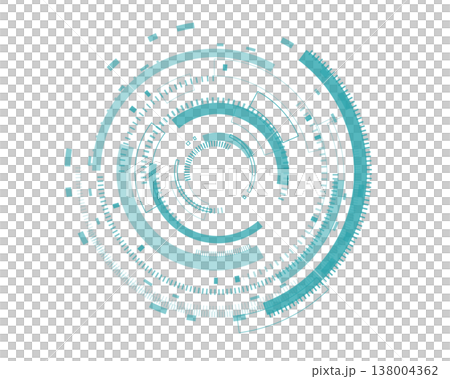 SFや近未来デザインに使えるシアンブルーのHUD円形UI素材 138004362
