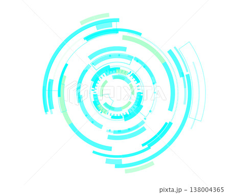 シールドやメカに合う重厚なシアンのHUD円形UIベクター素材 138004365