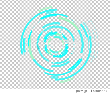 シールドやメカに合う重厚なシアンのHUD円形UIベクター素材 138004365