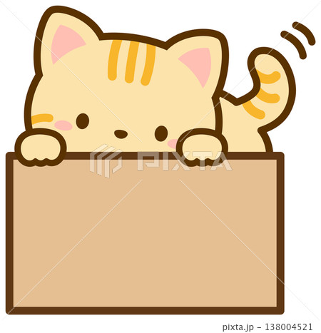 箱に入ってしっぽをふる猫、、オレンジ色の茶トラネコ 138004521