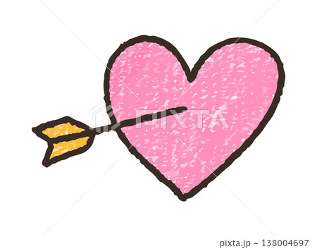 クレヨン風の質感が可愛い矢の刺さったピンクのハートのイラスト 138004697