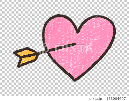 クレヨン風の質感が可愛い矢の刺さったピンクのハートのイラスト 138004697
