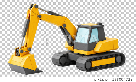 Low-poly illustration of a hydraulic excavator/backhoe 138004728
