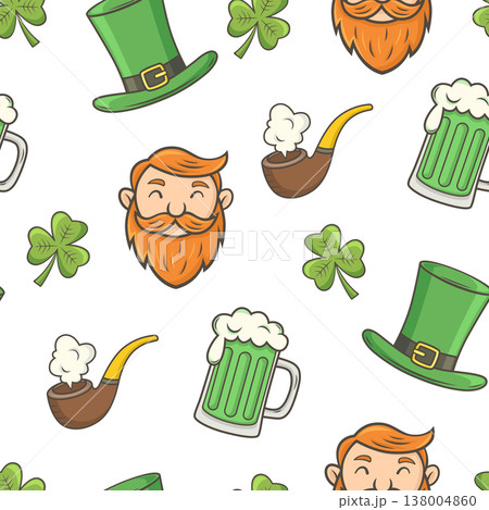 St. Patrick's Day seamless pattern with leprechaun and clover leaf St. Patrick's Day seamless pattern with leprechaun and clover leaf 138004860