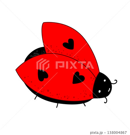 Cartoon kawaii ladybug baby character. Ladybird icon with a cute hearts on wings. Isolated vector illustration on white background. Cartoon kawaii ladybug baby character. Ladybird icon with a cute hearts on wings. Isolated vector illustration on white background. 138004867