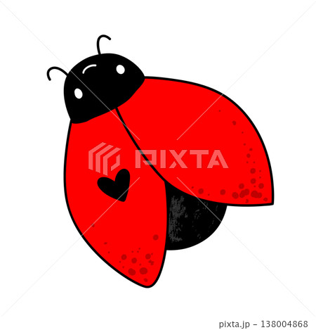 Cartoon kawaii ladybug baby character. Ladybird icon with a cute heart on the wing. Isolated vector illustration on white background 138004868