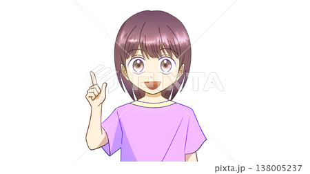 笑顔で説明、案内、紹介をしている夏服の女の子のアニメ風イラスト、白バック 笑顔で説明、案内、紹介をしている夏服の女の子のアニメ風イラスト、白バック 138005237