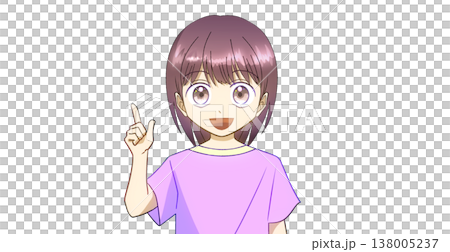 笑顔で説明、案内、紹介をしている夏服の女の子のアニメ風イラスト、白バック 笑顔で説明、案内、紹介をしている夏服の女の子のアニメ風イラスト、白バック 138005237
