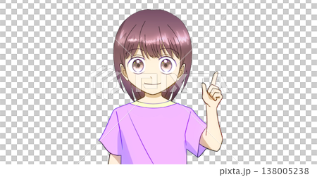 前向きな表情で説明、案内、紹介をしている夏服の女の子のアニメ風イラスト、白バック 前向きな表情で説明、案内、紹介をしている夏服の女の子のアニメ風イラスト、白バック 138005238
