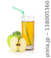 Apple juice with a straw in a glass and green apples isolated on a white background, design element, authentic photograph, not AI-generated 138005360
