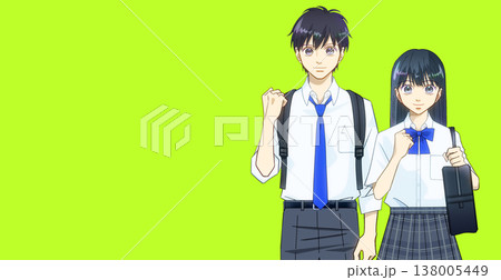明るい笑顔でリュックとスクールバッグを持つ夏服の学生のアニメ風イラスト 明るい笑顔でリュックとスクールバッグを持つ夏服の学生のアニメ風イラスト 138005449