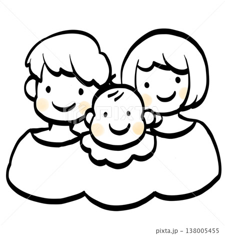 親子のシンプル線画イラスト　ほっぺのみ着色 138005455