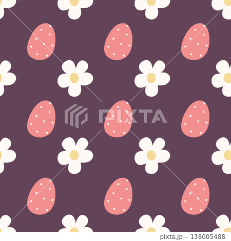 Seamless easter egg pattern with simple flowers and soft pastel colors. Perfect for holiday textile, wrapping paper, and surface design. Cute modern spring background. Seamless easter egg pattern with simple flowers and soft pastel colors. Perfect for holiday textile, wrapping paper, and surface design. Cute modern spring background. 138005488