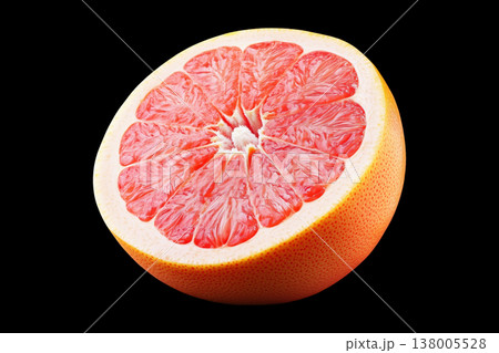 Half grapefruit shown in close detail, isolated on black background with clipping path, concept of freshness and healthy food Half grapefruit shown in close detail, isolated on black background with clipping path, concept of freshness and healthy food 138005528