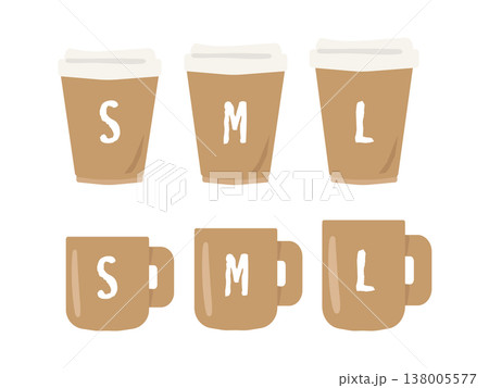 紙カップとマグカップのコーヒー（茶）のイラストセット 138005577