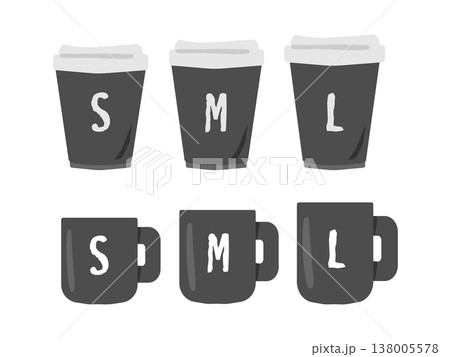 紙カップとマグカップのコーヒー(黒)のイラストセット 紙カップとマグカップのコーヒー(黒)のイラストセット 138005578