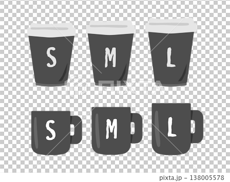紙カップとマグカップのコーヒー(黒)のイラストセット 紙カップとマグカップのコーヒー(黒)のイラストセット 138005578