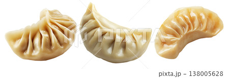 Pan-fried or steamed dumplings Jiaoz with golden crispy bottoms, isolated on white background, concept of Asian cuisine 138005628
