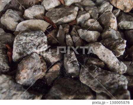 Extreme close-up view of the rocks on the old railway. Different shape of rocks on the railway. Full of rocks. Rock/stone background. Extreme close-up view of the rocks on the old railway. Different shape of rocks on the railway. Full of rocks. Rock/stone background. 138005876