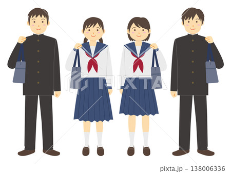 鞄を持つ制服を着た中学生のイラストのセット 138006336