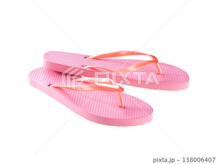 pink female flip-flops isolated on a white background. pink female flip-flops isolated on a white background. 138006407