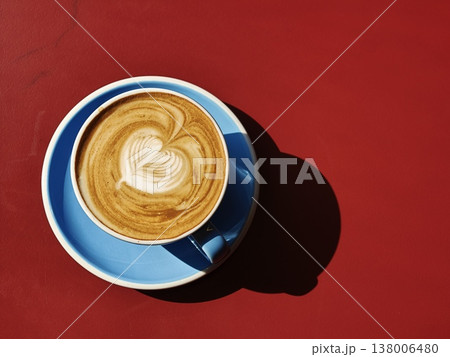 Flat White Coffee Blue Cup Top View Landscape Flat White Coffee Blue Cup Top View Landscape 138006480