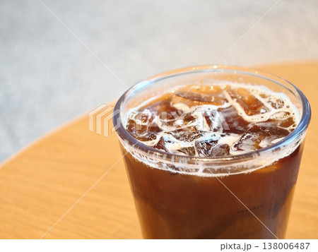 Iced Black Coffee Clear Glass Round Wooden Table 138006487