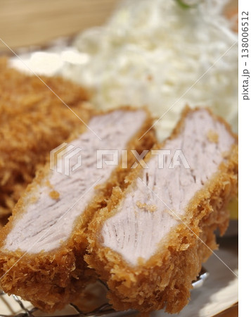 Tonkatsu Cross Section Close Up Juicy Pork Interior 138006512
