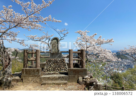 佐伯市街を望む佐伯城跡の独歩碑と桜 138006572
